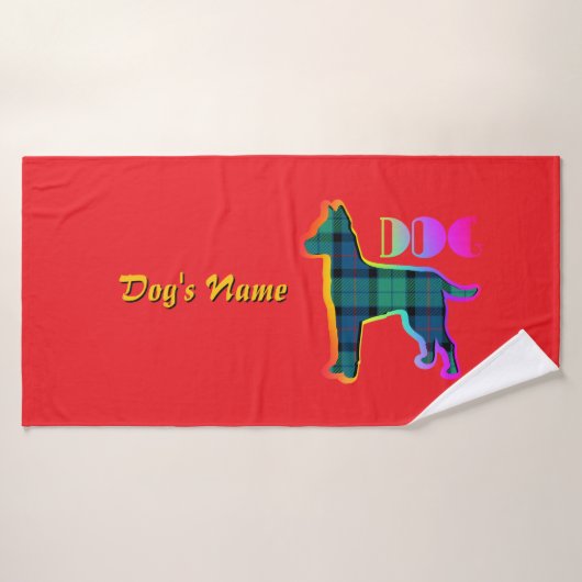 Personaliseer DOG Logo Rainbow Red Plaid Doggie Badhanddoek (Badhanddoek)