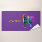 Personaliseer DOG Logo Regenboog Paarse Plaid Dogg Badhanddoek (Badhanddoek)