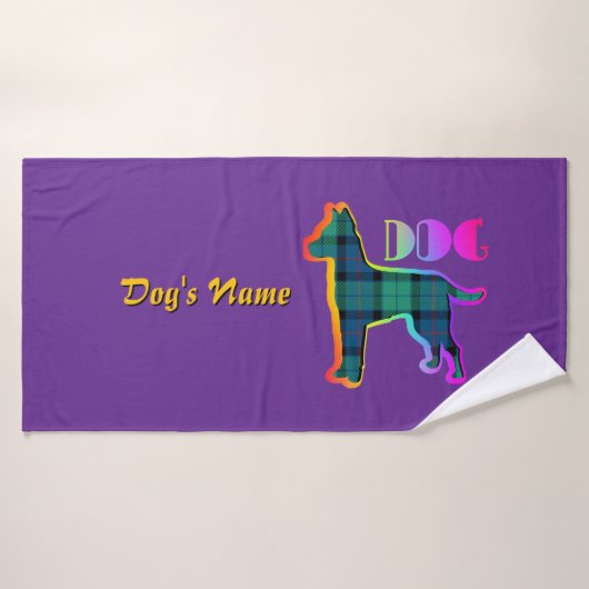 Personaliseer DOG Logo Regenboog Paarse Plaid Dogg Badhanddoek (Badhanddoek)