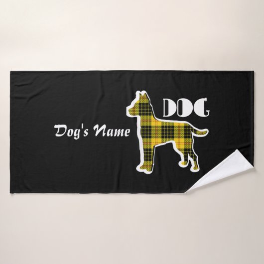 Personaliseer DOG Logo Yellow Plaid Doggie Badhanddoek (Badhanddoek)