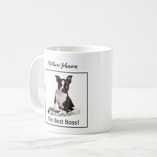 Personaliseer Dog Newspaper Boss Day, Humor Koffiemok (Voorkant links)
