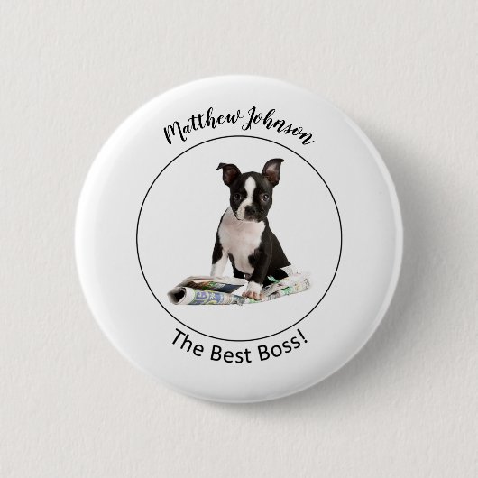 Personaliseer Dog Newspaper Boss Day, Humor Ronde Button 5,7 Cm (Voorkant)