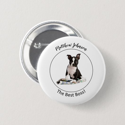 Personaliseer Dog Newspaper Boss Day, Humor Ronde Button 5,7 Cm (Voorkant /achterkant)