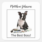 Personaliseer Dog Newspaper Boss Day, Humor Vierkante Sticker (Voorkant)
