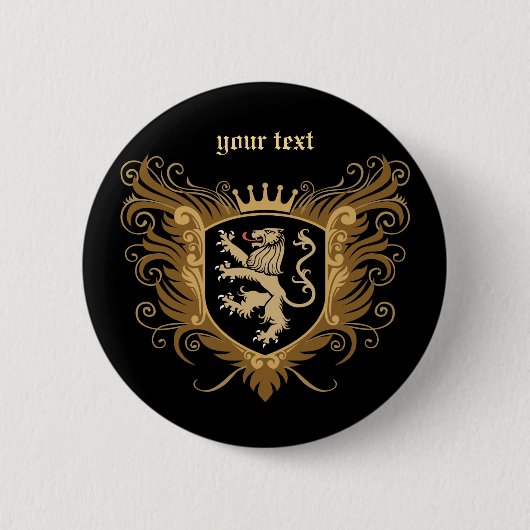 Personaliseer [donker] CREST van de Leeuw Ronde Button 5,7 Cm (Voorkant)
