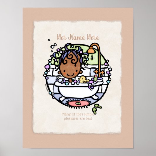 Personaliseer! Donkere huid Meisje Bubble Bath Art Poster (Voorkant)