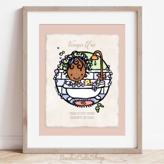 Personaliseer! Donkere huid Meisje Bubble Bath Art Poster