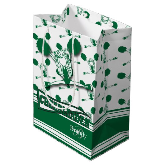 Personaliseer donkergroene cheerleader medium cadeauzakje (Achterkant Gekanteld)