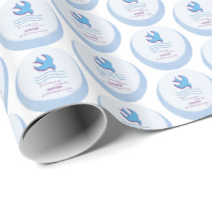 Personaliseer, Doopduif voor Volwassenen op Blauwe Cadeaupapier
