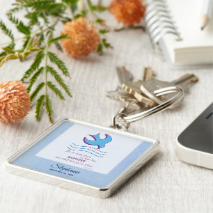 Personaliseer, Doopduif voor Volwassenen op Blauwe Sleutelhanger
