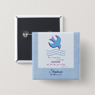 Personaliseer, Doopduif voor Volwassenen op Blauwe Vierkante Button 5,1 Cm