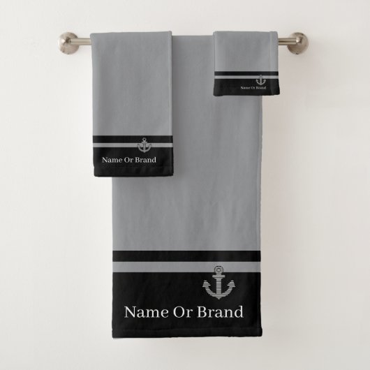 Personaliseer Double Band Zwart Grijs Anker Bad Handdoek (Insitu)