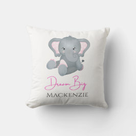 Personaliseer Dream Big Roze Grijze Olifant Baby M Kussen