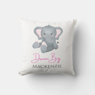 Personaliseer Dream Big Roze Grijze Olifant Baby M Kussen