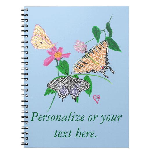 Personaliseer drie Butterflies Pointillism Notitie Notitieboek (Voorkant)