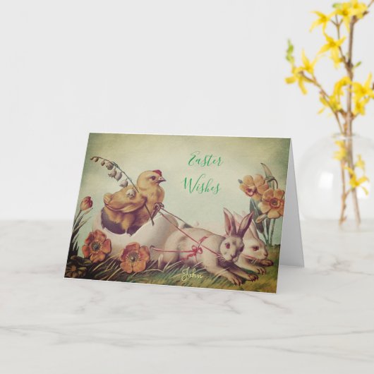Personaliseer EASTER Wishes  rustieke Groeten Kaart (Gele Bloem)