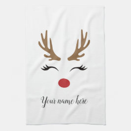 Personaliseer een Kerst Reindeer gezicht Theedoek