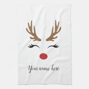 Personaliseer een Kerst Reindeer gezicht Theedoek