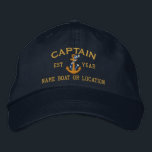 Personaliseer eenvoudig deze ankertekst van Captai Pet<br><div class="desc">Personaliseer deze captain rope anker borduurwerk nautische stijl met een jaar en tekst. Een originele casual mode geborduurd honkbal pet zeker om een indruk te maken op, of uit de boot. Hier is een selectie van mooie op maat gemaakte casual geborduurde honkbal petten; in een nautische stijl, kunt u gemakkelijk...</div>