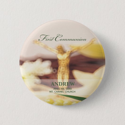 Personaliseer, Eerste Communie Felicitaties Ronde Button 5,7 Cm (Voorkant)