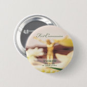 Personaliseer, Eerste Communie Felicitaties Ronde Button 5,7 Cm (Voorkant /achterkant)