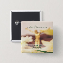 Personaliseer, Eerste Communie Felicitaties Vierkante Button 5,1 Cm