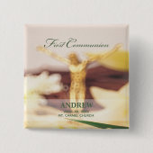 Personaliseer, Eerste Communie Felicitaties Vierkante Button 5,1 Cm (Voorkant)