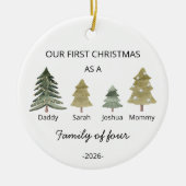 Personaliseer eerste kerst als een gezin van vier keramisch ornament (Voorkant)