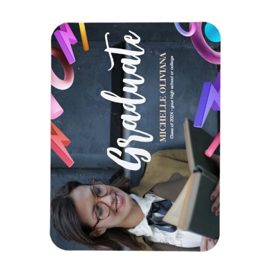Personaliseer elegant fancy afstuderen aankondigin magneet (Verticaal)