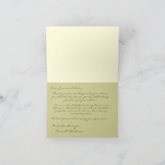 Personaliseer Elegant Lichtgeel Dinner Party Bedankkaart (Binnen)
