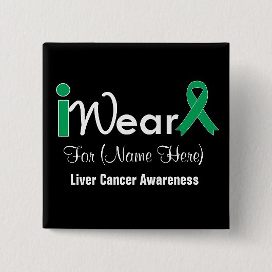 Personaliseer Emerald Green Ribbon Liver Cancer Vierkante Button 5,1 Cm (Voorkant)
