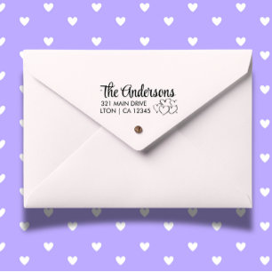 Personaliseer familie Hearts Script Retouradres Rubberstempel