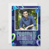 Personaliseer fancy blauwe afstudeeraankondiging kaart (Voorkant)
