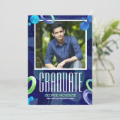 Personaliseer fancy blauwe diploma-uitnodiging kaart (Staand voorkant)