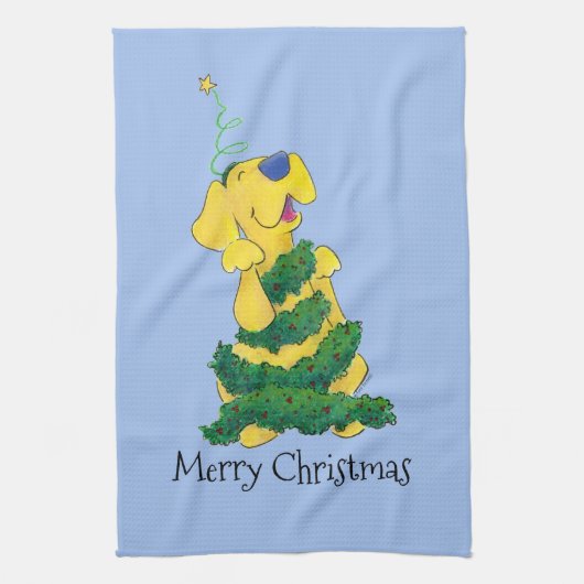 Personaliseer feestelijk lab kerstboom grappig bla theedoek (Verticaal)