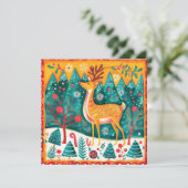 Personaliseer feestelijke rendier kerstflat kaart (Staand voorkant)