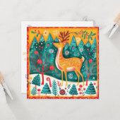 Personaliseer feestelijke rendier kerstflat kaart (Voorkant / Achterkant in situ)