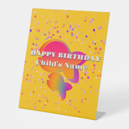 Personaliseer Fish Kinder Happy Birthday Yellow Reclamebord Met Voetstuk