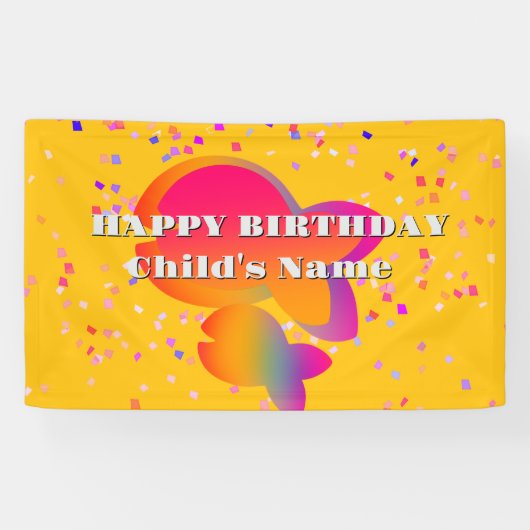Personaliseer Fish Kinder Happy Birthday Yellow Spandoek (Horizontaal)