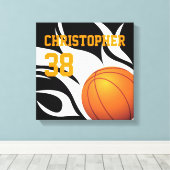Personaliseer Flaming Basketball B/W Canvas Afdruk (Insitu (Houten vloer))