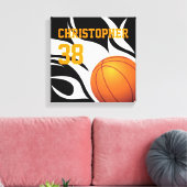 Personaliseer Flaming Basketball B/W Canvas Afdruk (Insitu (Woonkamer))