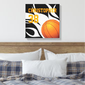 Personaliseer Flaming Basketball B/W Canvas Afdruk (Insitu (Slaapkamer))