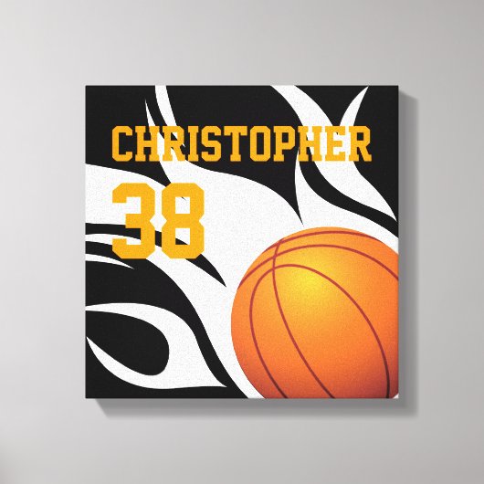Personaliseer Flaming Basketball B/W Canvas Afdruk (Voorkant)