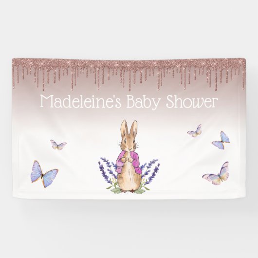 Personaliseer Flopsy girly sparkles Baby shower Spandoek (Horizontaal)