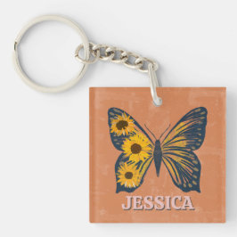 Personaliseer Floral Butterfly Acryl Sleutelhanger