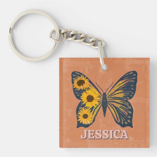 Personaliseer Floral Butterfly Acryl Sleutelhanger (Voorkant)