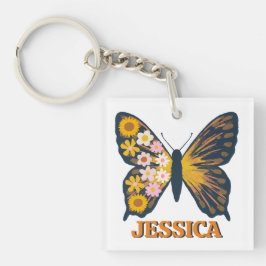 Personaliseer Floral Butterfly Acryl Sleutelhanger