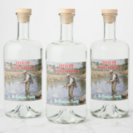 Personaliseer Fly Fishing Vrolijk Kerstfeest Likeurfles Etiket