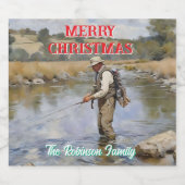 Personaliseer Fly Fishing Vrolijk Kerstfeest Likeurfles Etiket (Enkel label)