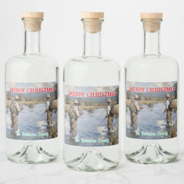 Personaliseer Fly Fishing Vrolijk Kerstfeest Likeurfles Etiket